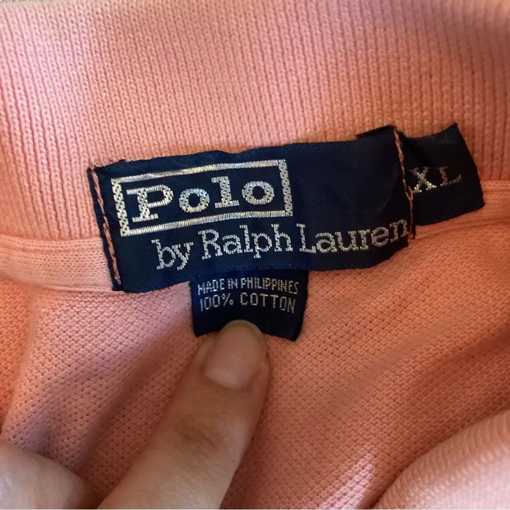 VTG Polo Ralph Lauren Men's XL Cotton Polo Shirt Pink with Turquoise Logo